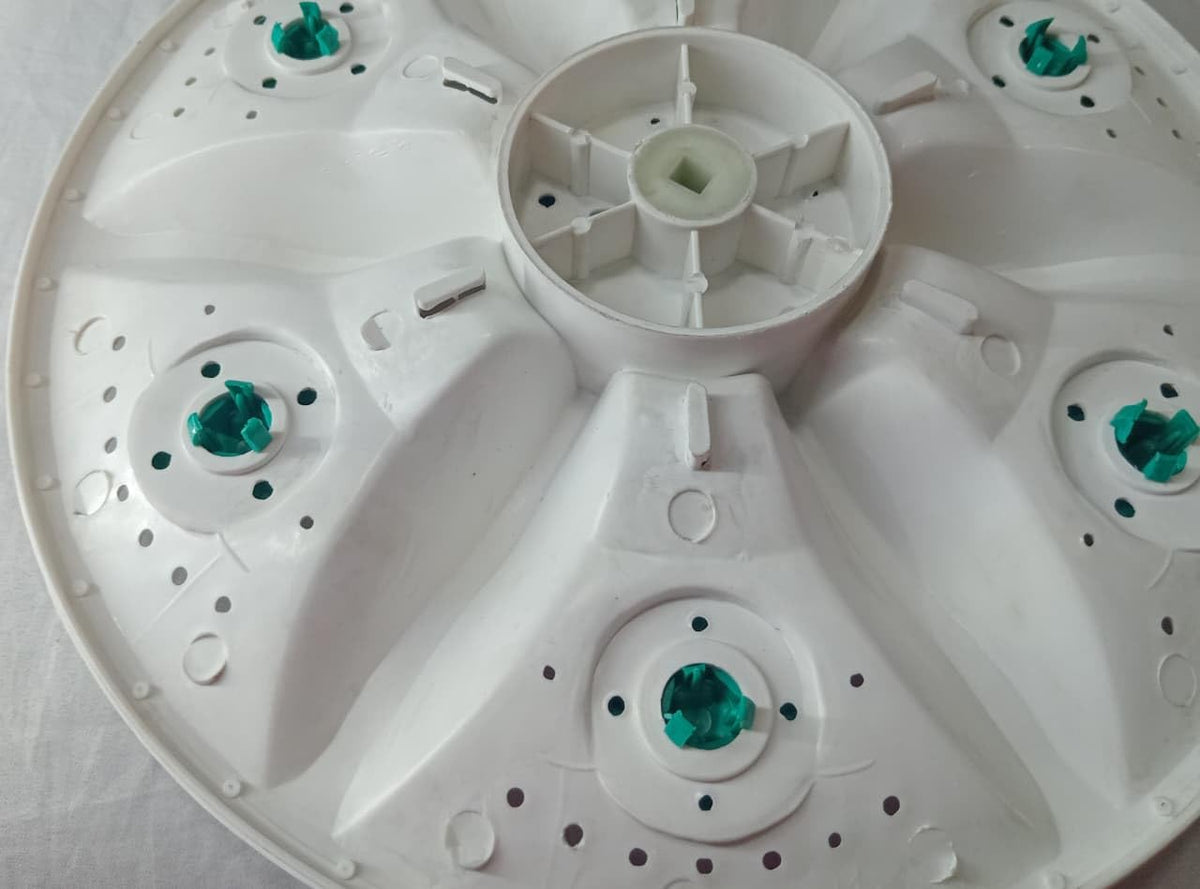 BUY SPARES Videocon Compatible Washing Machine Pulsator, 35.5 cm Diameter, White and Green, 6 Petal Flower Design, Replacement Impeller BS1243