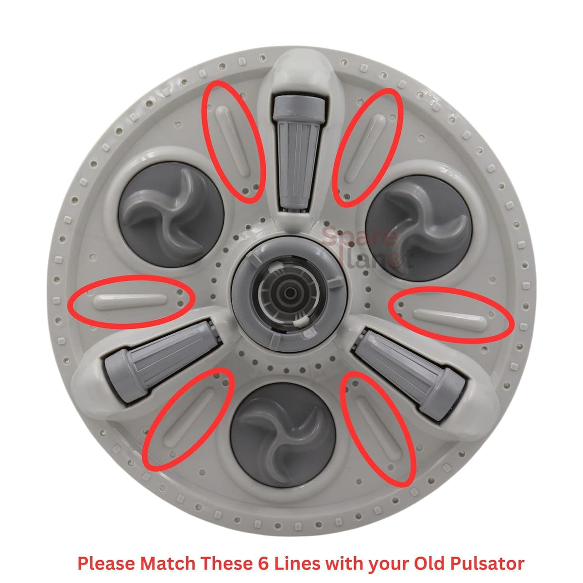 BUY SPARES Pulsator Compatible with L.G.E 5.5-7kg Semi Automatic Top Load Washing Machine, Grey, 3-Roller Single Line Design, Round Knurled Shaft, Pack of 1 BS1219