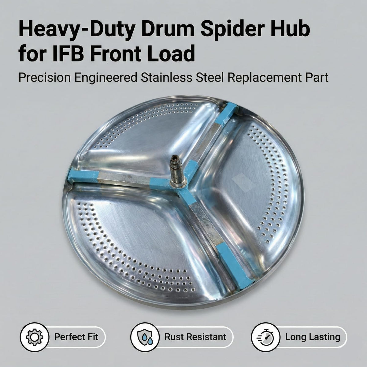 BUY SPARES Stainless Steel Washing Machine Drum Spider Compatible for I.F.B.E 6.5kg Front Load Models, Durable Replacement Hub,6205 & 6204 bearing Size I.F.B.E Ultra ( DIVA AQUA SX RPM 800) BS1082