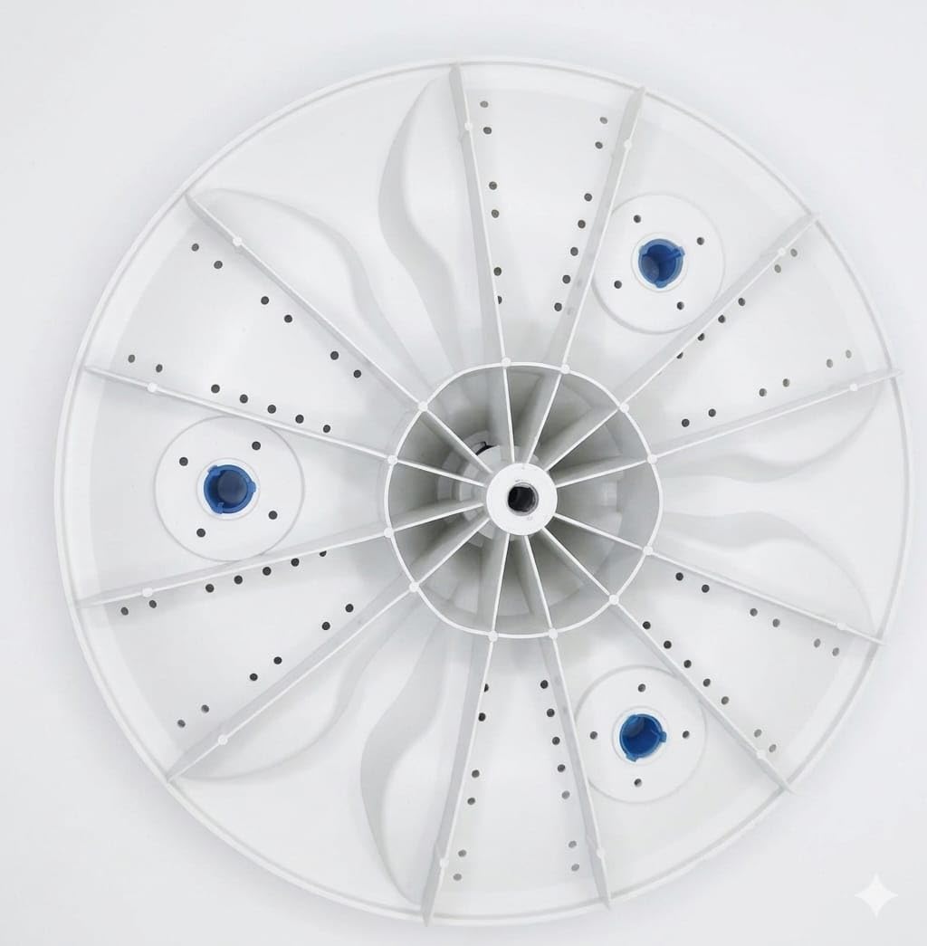 BUY SPARES Washing Machine Pulsator Compatible with Hyundai and Realme Semi Automatic Washing Machine, White and Blue, 39 cm Diameter, 3 Flowers BS1025