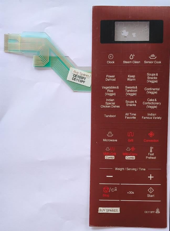BUY SPARES Microwave Oven Membrane Touchpad Compatible with Samsung CE103FF, CE113PF, Red BS1038