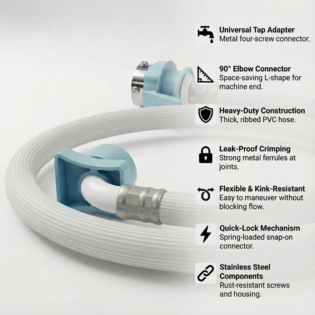 BUY SPARES Universal Washing Machine Inlet Pipe with Blue Connectors, Leak-Proof Flexible Water Inlet Hose, High Pressure Resistant, Easy Installation (3 Metre) BS1039