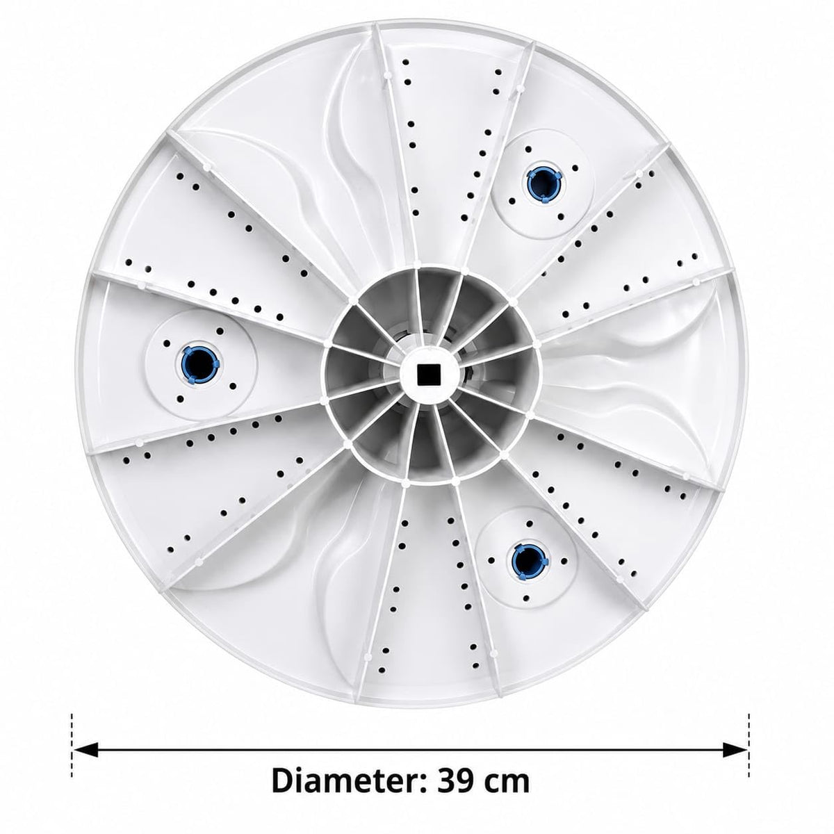 BUY SPARES Washing Machine Pulsator Compatible with Hyundai and Realme Semi Automatic Washing Machine, White and Blue, 39 cm Diameter, 3 Flowers BS1025