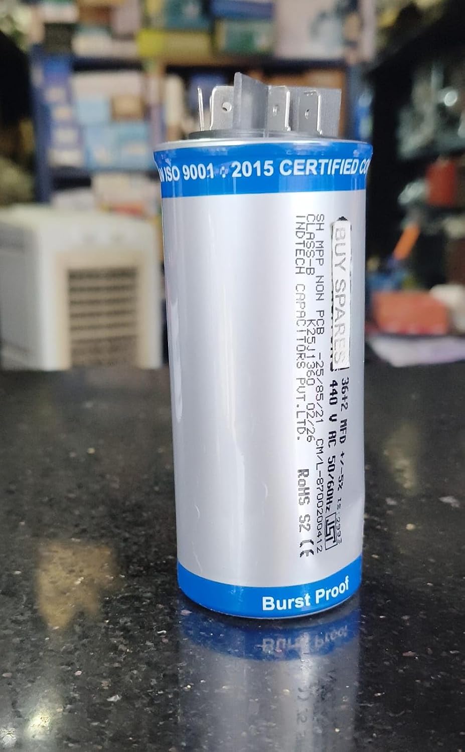 BUY SPARES AC Motor Run Capacitor, 36+2 MFD, 440V, 50/60Hz, Non PCB, Burst Proof BS1366