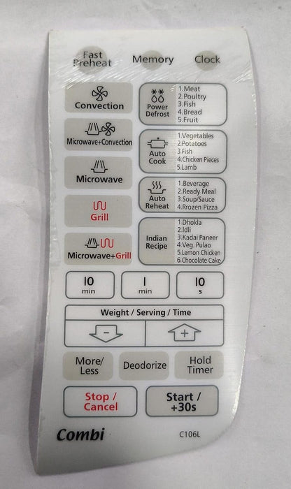BUY SPARES Microwave Oven Keypad Compatible with Samsung C106L and C106FL, Membrane Control Panel BS1040