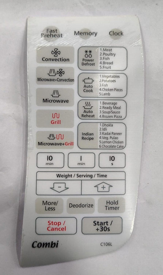 BUY SPARES Microwave Oven Keypad Compatible with Samsung C106L and C106FL, Membrane Control Panel BS1040