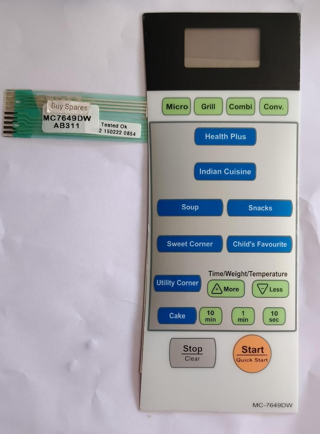 Buy Spares Microwave Oven Touchpad Compatible with LG MC7649DW, Membrane Keypad Replacement BS1181