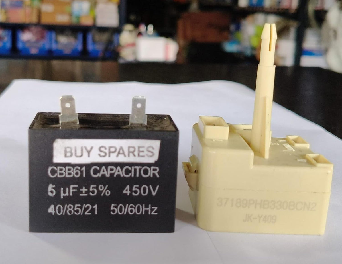 BUY SPARES Relay and Capacitor Set compatible with Samsung Refrigerator, CBB61, 5 µF, 450V, 50/60Hz BS1063