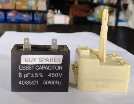 BUY SPARES Relay and Capacitor Set compatible with Samsung Refrigerator, CBB61, 5 µF, 450V, 50/60Hz BS1063