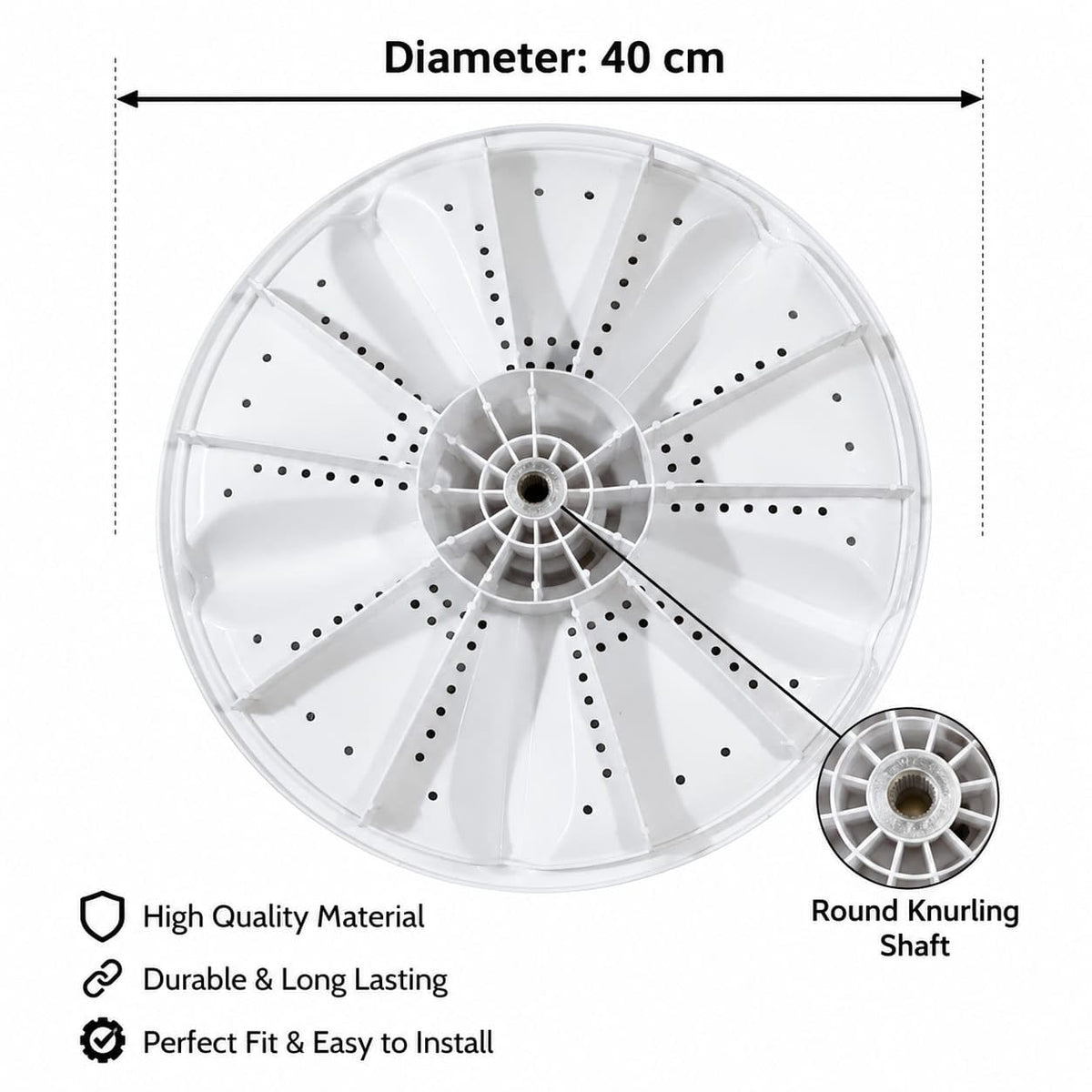 BUY SPARES Washing Machine Pulsator Compatible with Panasonic Lloyd 10 Kg Washing Machine, White, 40 cm Diameter, Round Knurling Shaft BS1269