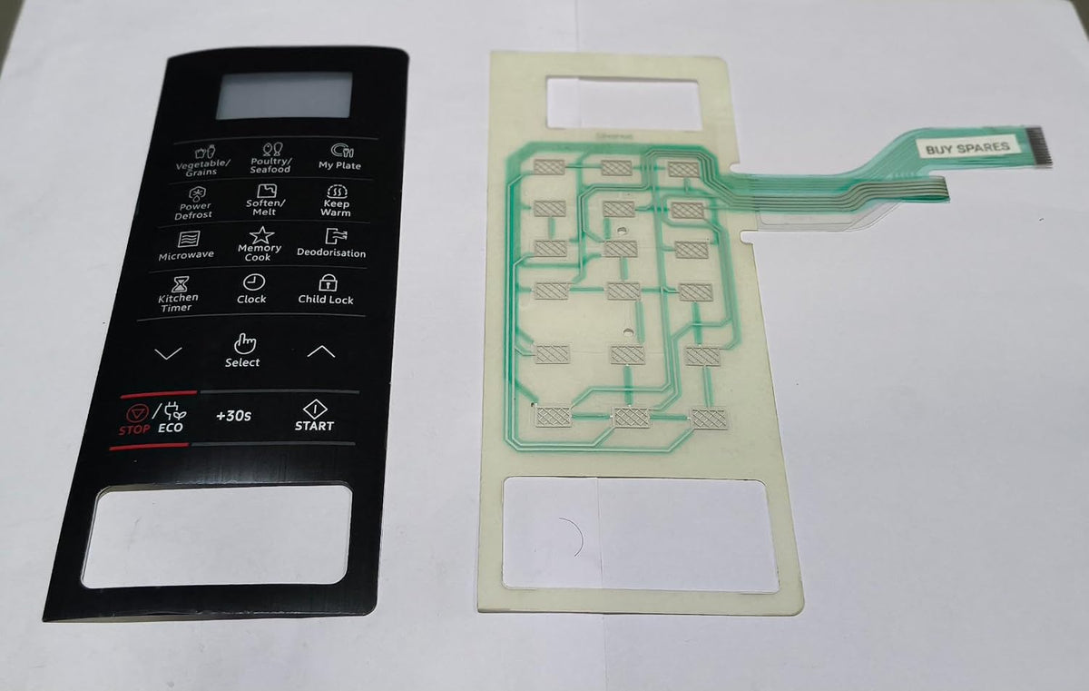 BUY SPARES Microwave Touch Pad Compatible with Samsung MS23J5133AG, Control Panel Membrane Switch, Black BS1093