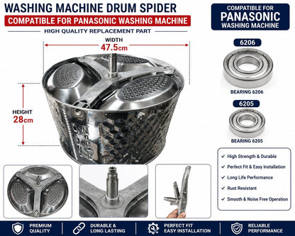 BUY SPARES Washing Machine Drum Spider Arm Compatible with Panasonic, Model MF060-ES1401, MF070-ES401, Bearing Size 6205/6206, 6 kg BS1072