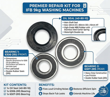 BUY SPARES Oil Seal Kit with Bearings compatible with IFB Washing Machine 9kg, Seal 40-80-10, Bearings 6306 and 6307 (9KG) BS1153