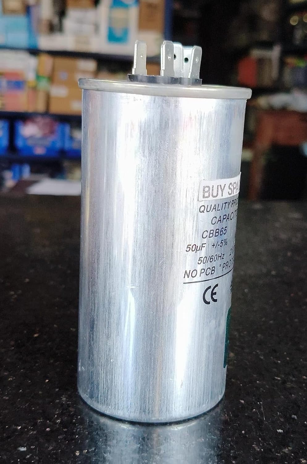 BUY SPARES CBB65 AC Motor Run Capacitor, 50 µF, 450VAC, 50/60Hz, No PCB Protected BS1305