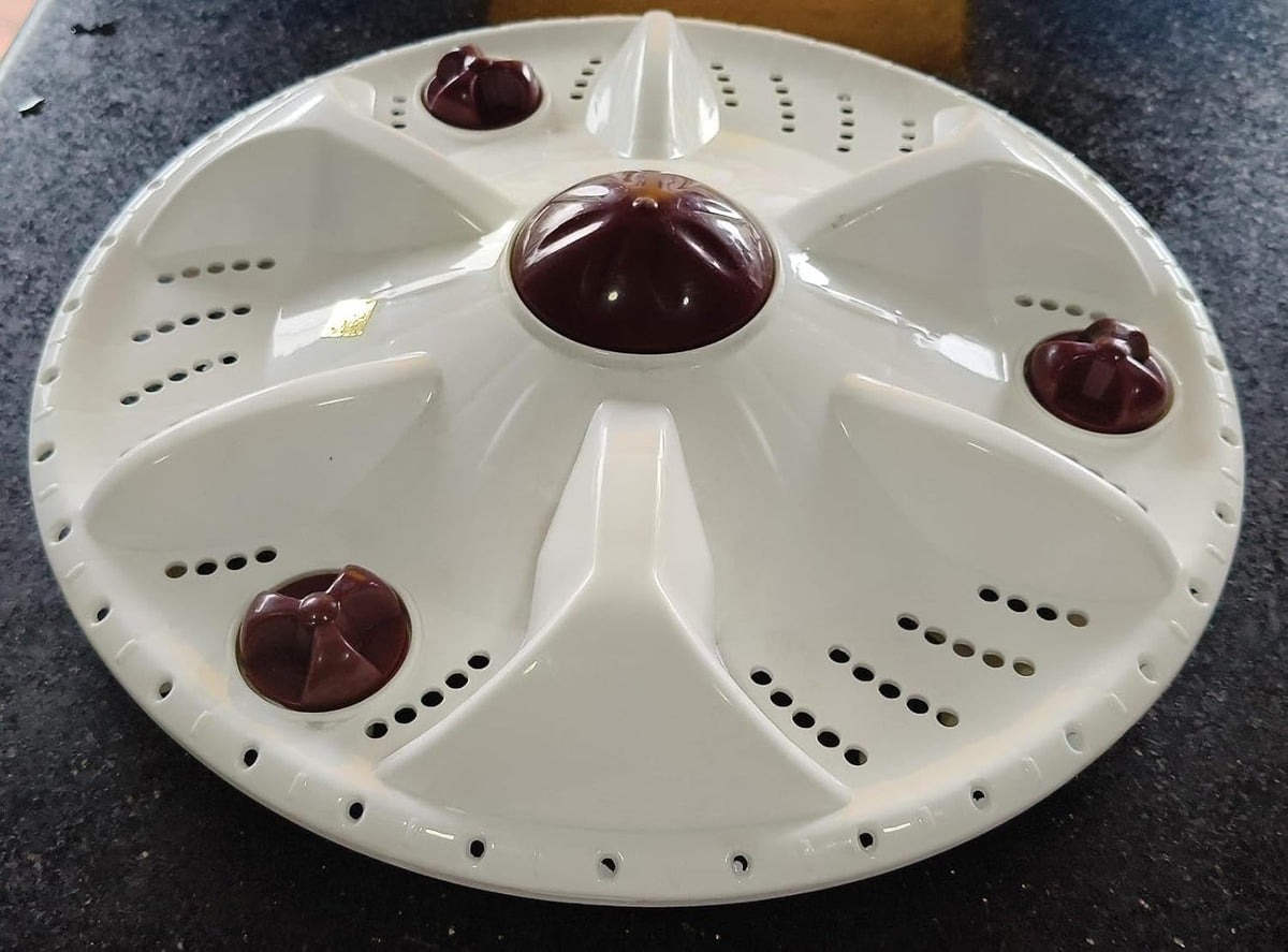 Buy Spares Washing Machine Pulsator Compatible with G.O.D.R.E.J GWS7002PPD Semi Automatic Washing Machine 3 Flower Design, Square Shaft, 34 cm Diameter, Plastic, White and Brown BS1095