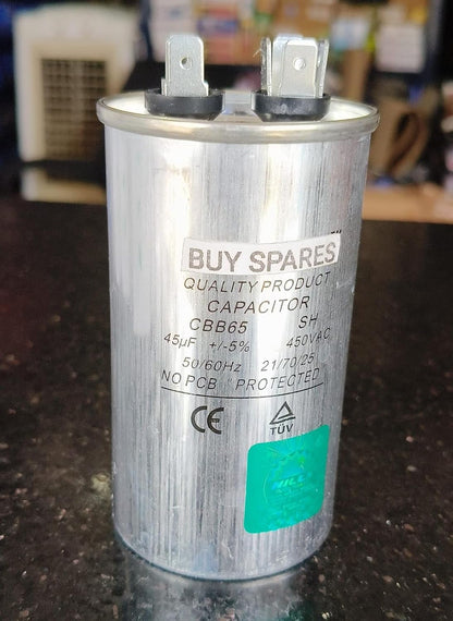 BUY SPARES CBB65 AC Motor Run Capacitor, 45 MFD, 450V AC, 50/60Hz, No PCB Protected BS1261