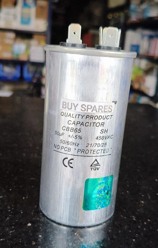 BUY SPARES CBB65 AC Motor Run Capacitor, 50 µF, 450VAC, 50/60Hz, No PCB Protected BS1305