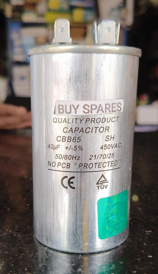 BUY SPARES CBB65 AC Motor Run Capacitor, 40 µF, 450VAC, 50/60Hz, No PCB Protected BS1246
