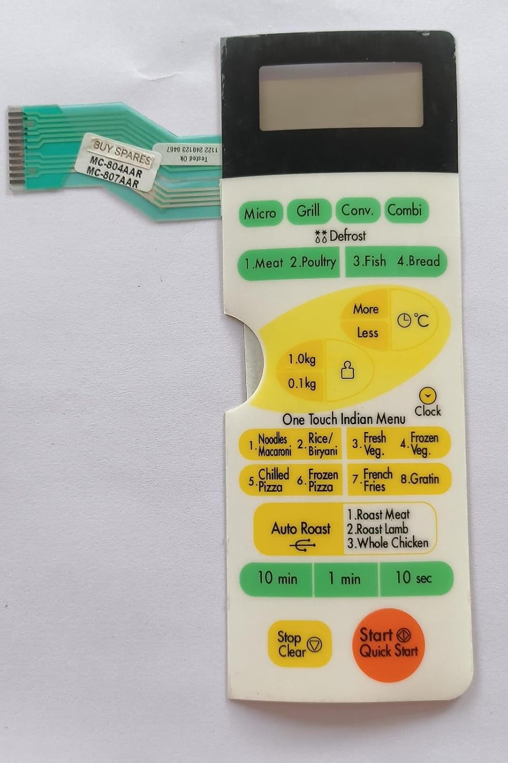 BUY SPARES Microwave Oven Membrane Keypad Compatible with LG MC-804AAR, MC-807AAR, One Touch Indian Menu BS1023