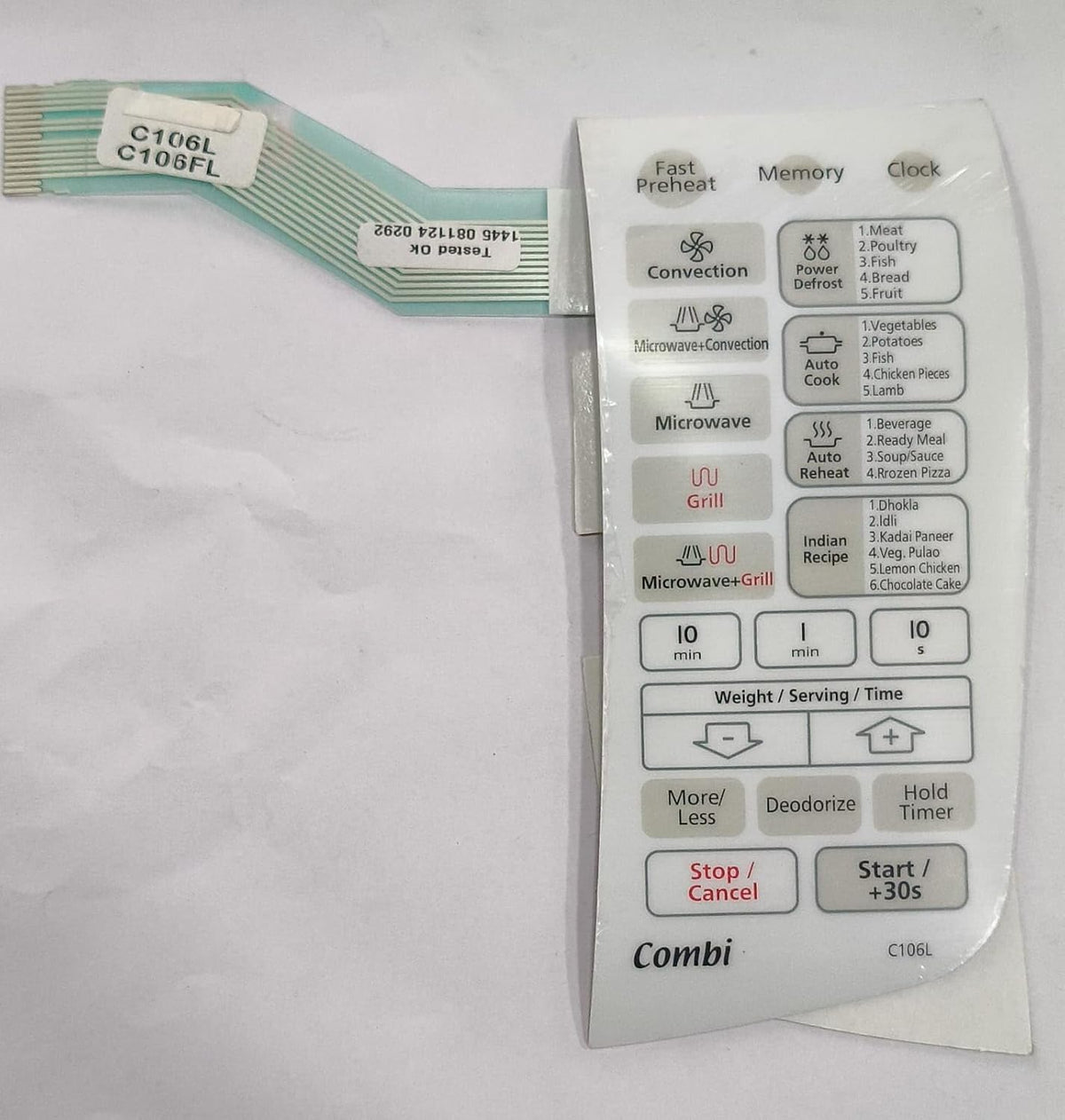 BUY SPARES Microwave Oven Keypad Compatible with Samsung C106L and C106FL, Membrane Control Panel BS1040