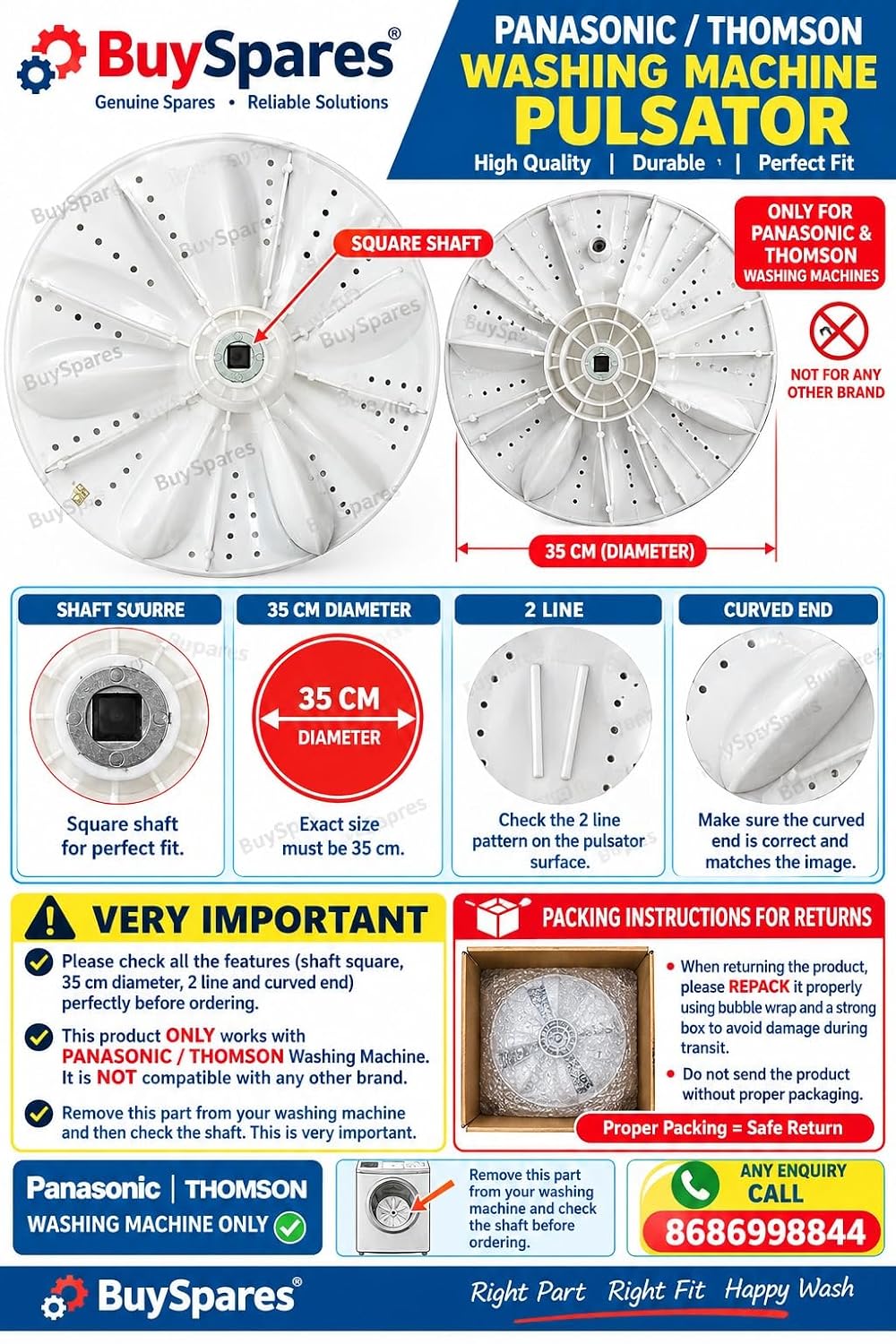 Buy Spares Washing Machine Pulsator Compatible with Panasonic and Thomson, 35 cm Diameter BS1378