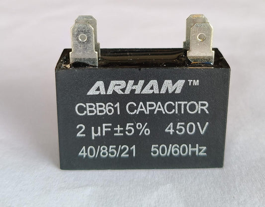 AC Motor Run Capacitor 2 MFD, 450V, 50/60Hz